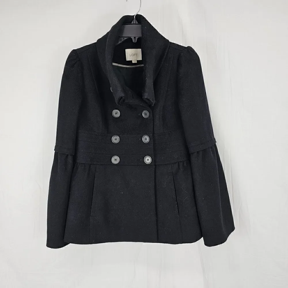 Loft Double Breasted Wool Coat Black Women's Size 4